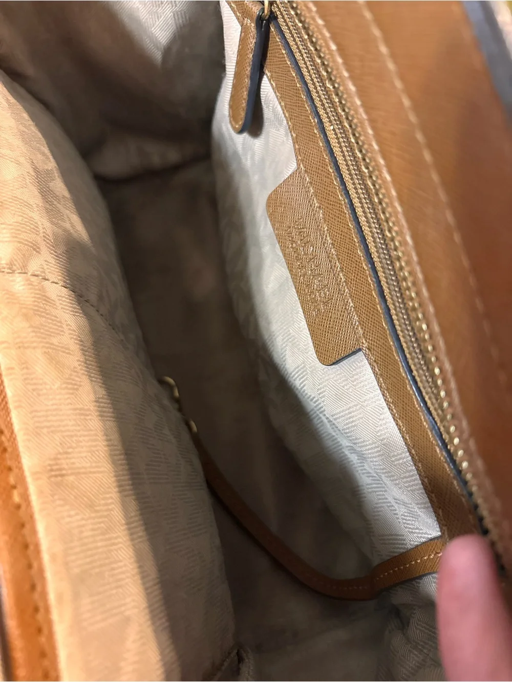 MICHAEL KORS Cognac Saffiano Leather Satchel with Gold Hardware